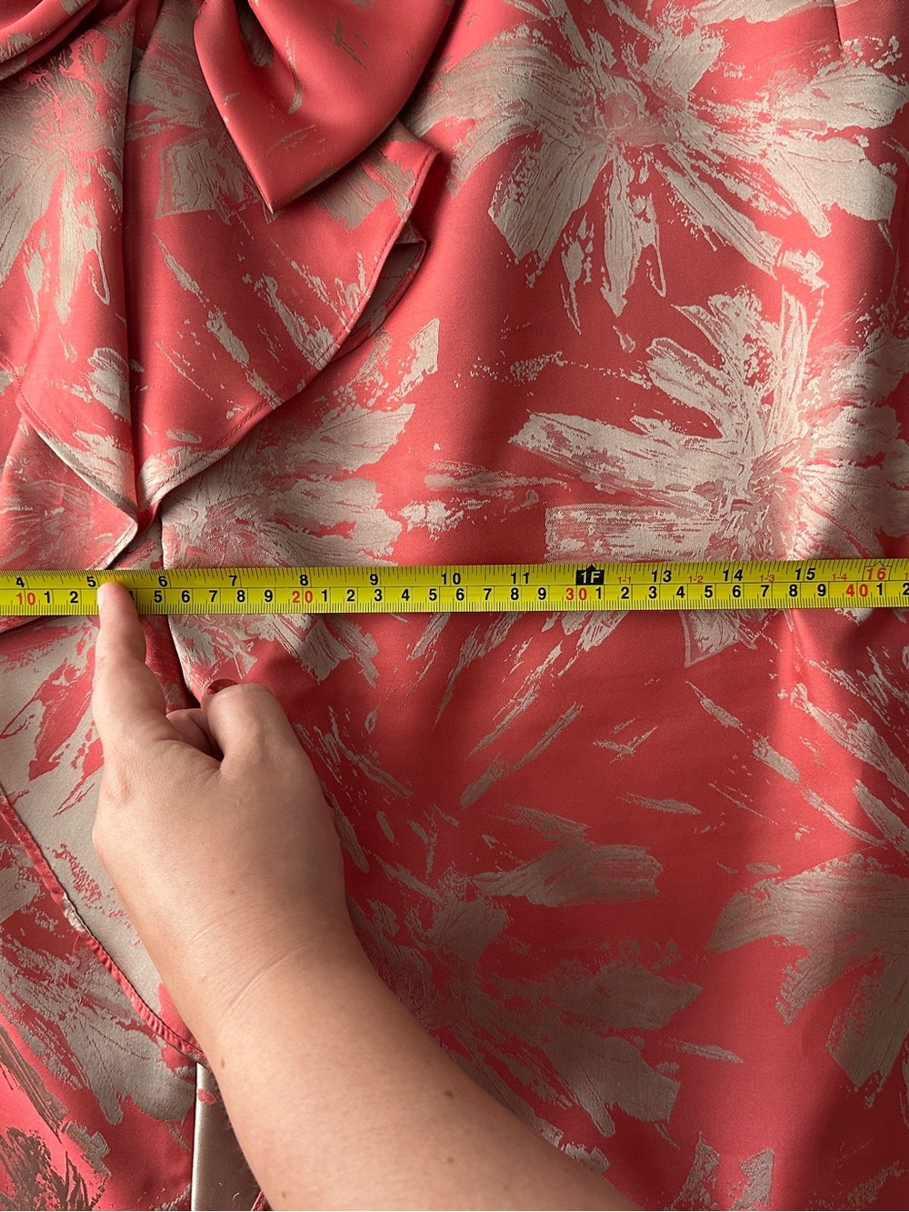 Rickie Freeman Teri Jon Pink Metallic Jacquard Bow Wedding Guest Dress 14 - Picture 12 of 12